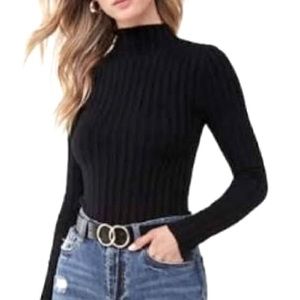 Forever 21 Black Ribbed Mock Neck Sweater